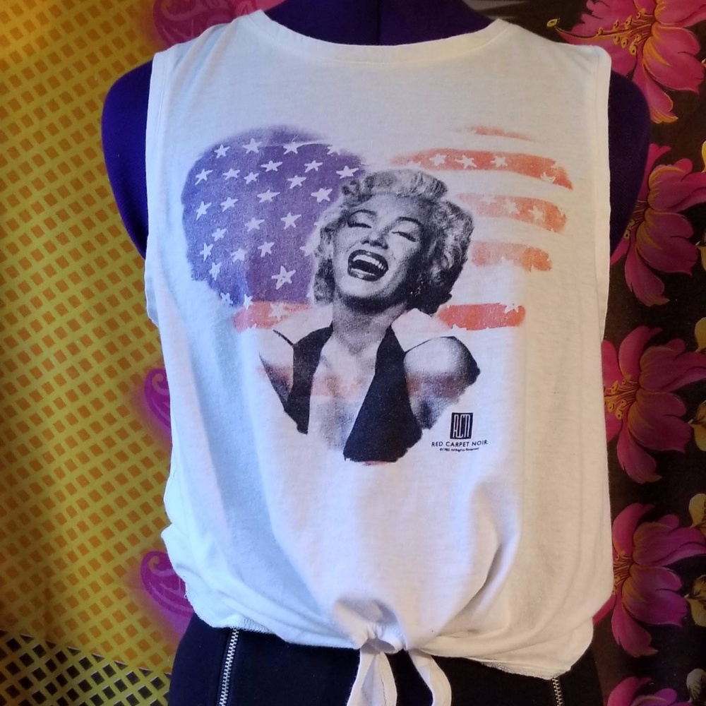 Marilyn Monroe, American Flag White, Tie Tank Top